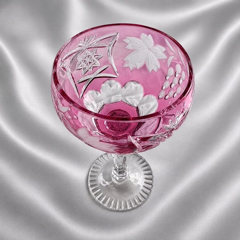Bohemian Cut to Clear 4 colors Crystal Wine Hocks Glasses 8.25in